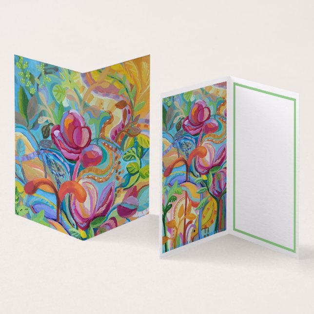 Vögel in der Blumengartenkarte (Innenseite und Außenseite)