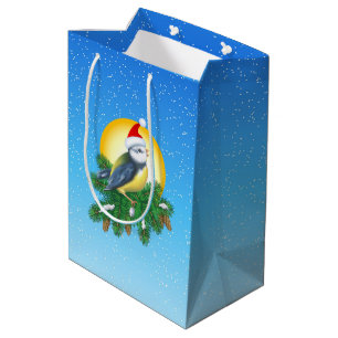 Vögel in der Weihnachtsmannmütze Mittlere Geschenktüte