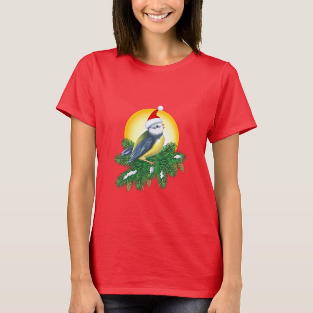Vögel in der Weihnachtsmannmütze T-Shirt (Vorderseite)