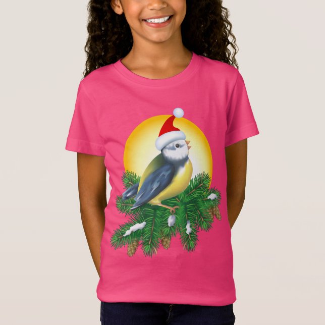 Vögel in der Weihnachtsmannmütze T-Shirt (Vorderseite)