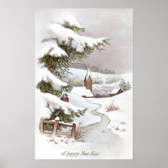 Vogel in der Winterlandschaft Snowy für das neue J Poster (Vorne)