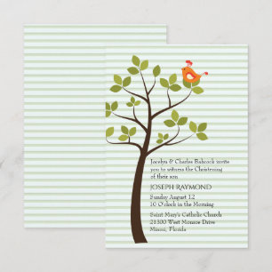 Vogel in einem Baum Baby Christening Einladung