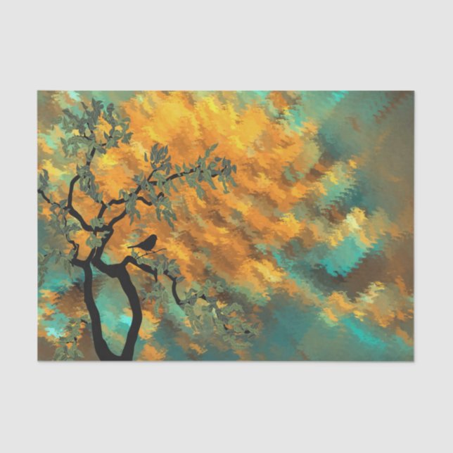Vogel in einem Baum mit schöner Sky Decoupage Seidenpapier (Vorderseite)