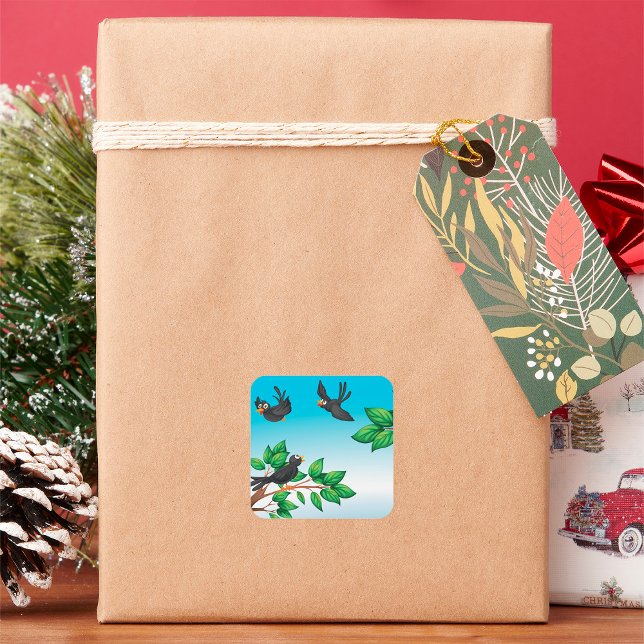 Vögel in einem Baum Quadratischer Aufkleber (Von Creator hochgeladen)