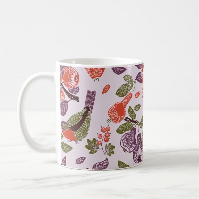 Vögel in einem Obstgarten. nahtloses Muster Kaffeetasse (Links)