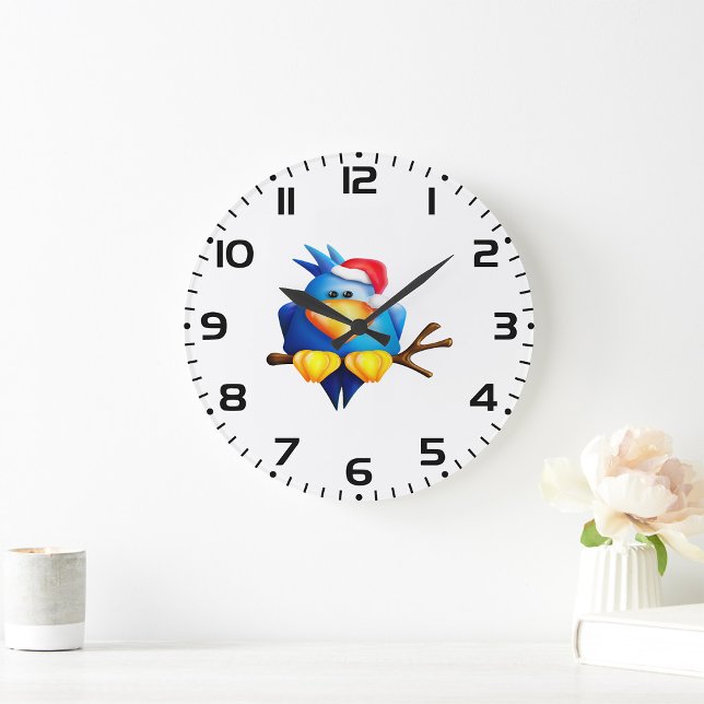 Vogel in einer Weihnachtsmannmütze Große Wanduhr (Von Creator hochgeladen)