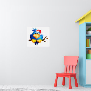 Vogel in einer Weihnachtsmannmütze Poster