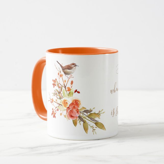 Vogel in einer Zweigstelle von Rose Tasse (Vorderseite Links)