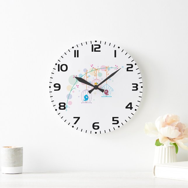 Vögel in Käfigen Große Wanduhr (Von Creator hochgeladen)
