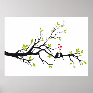 Vögel in Liebe mit den roten Herzen auf den Frühja Poster