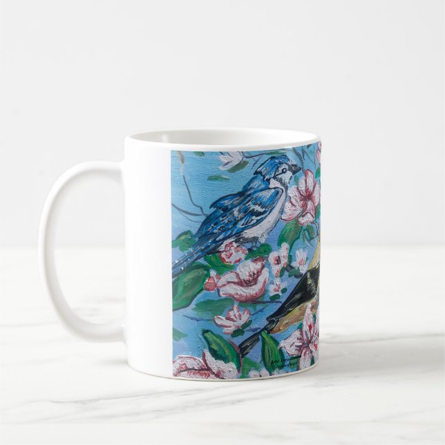 Vögel in Naturblau Kaffeetasse (Links)
