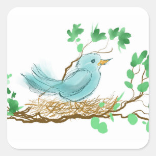 Vogel in Nest Quadratischer Aufkleber