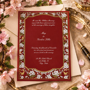 Vögel in rosa Kirschblütenbaum Hochzeit Einladung