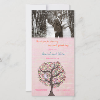 Vögel in Tree Pink Danke, dass ihr Hochzeitfotokar Dankeskarte