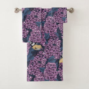 Vögel in violettem lila Garten Badhandtuch Set