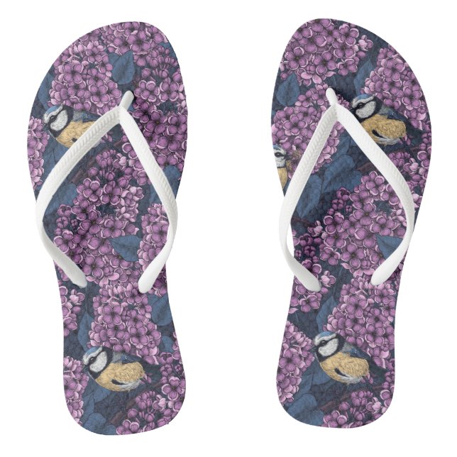 Vögel in violettem lila Garten Flip Flops (Fußbett)