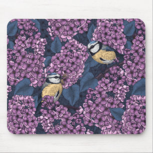 Vögel in violettem lila Garten Mousepad