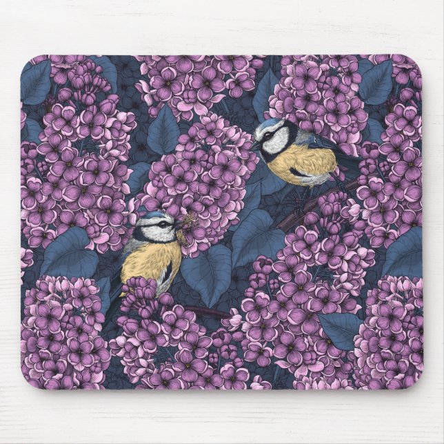 Vögel in violettem lila Garten Mousepad (Vorne)