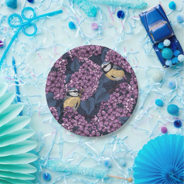 Vögel in violettem lila Garten Pappteller (Party)