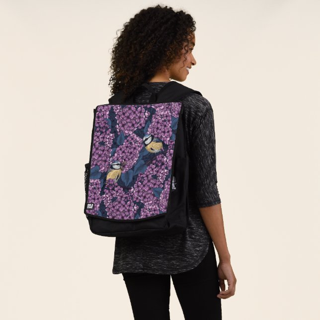 Vögel in violettem lila Garten Rucksack (Ausgewaschen)