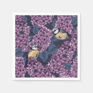 Vögel in violettem lila Garten Serviette