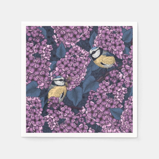 Vögel in violettem lila Garten Serviette (Vorderseite)