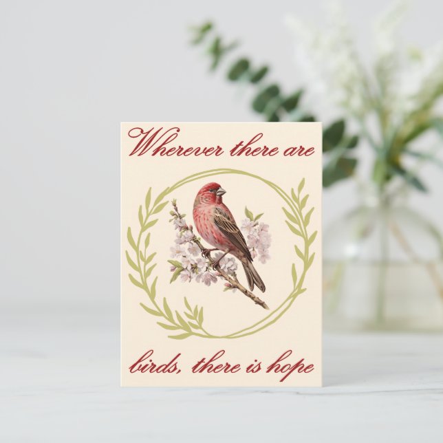 Vögel - Inspirationsangebot, Vogelblumenschurz Postkarte (Stehend Vorderseite)