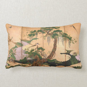 Vögel Kanos Eino und Blumen des Frühlinges und d Lendenkissen