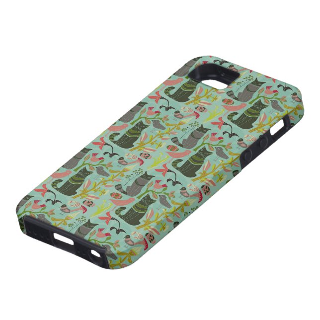 Vögel Katzen und Blume Retro-kleines Muster Case-Mate iPhone Hülle (unten)