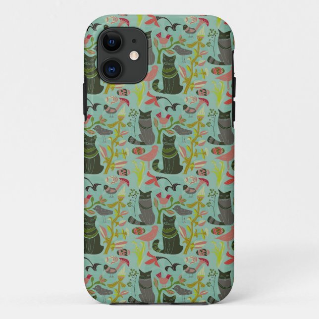 Vögel Katzen und Blume Retro-kleines Muster Case-Mate iPhone Hülle (Rückseite)