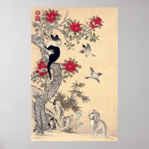 Vögel, Katzen und Hunde, Itō Jakuchū Poster