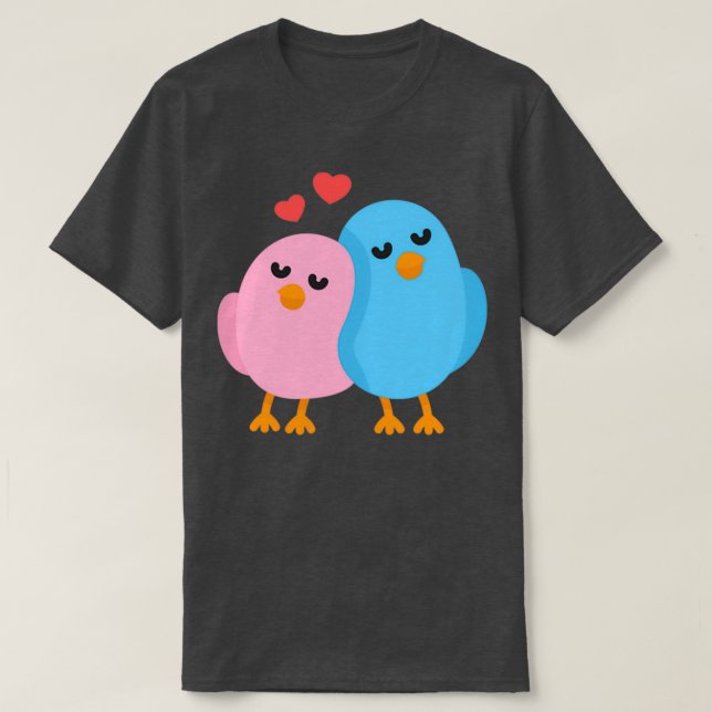 Vögel lieben Blau und Rosa T-Shirt (Design vorne)