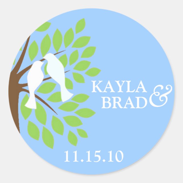 Vögel lieben in Tree Light Blue Runder Aufkleber (Vorderseite)