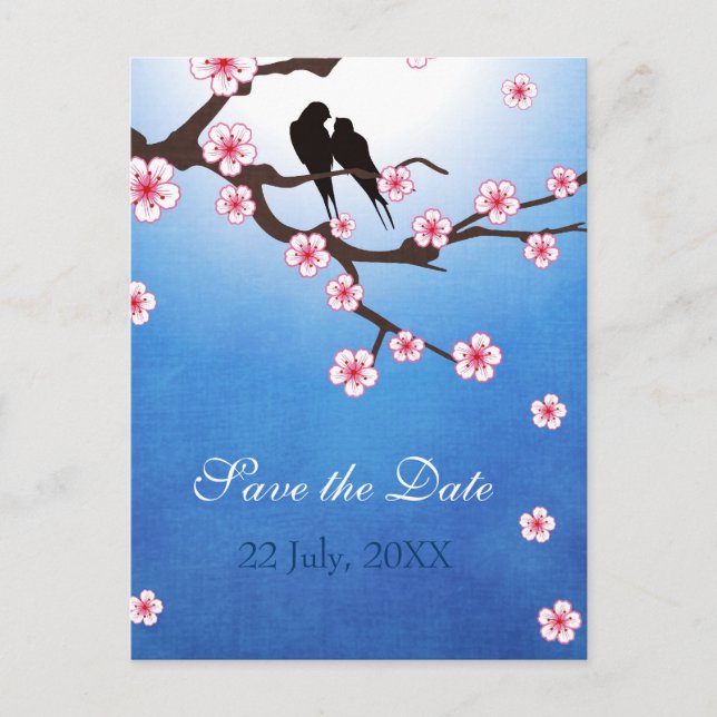 Vögel lieben und Sakura Save the Date Ankündigungspostkarte (Vorderseite)