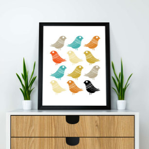 Vögel Mid Century Modern Farbige Retro-Elemente Poster
