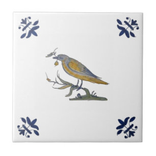 Vogel mit Berry White Delft Repro c. 1650 Tile Fliese
