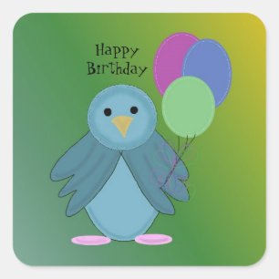 Vogel mit Birthday Balloons Quadratischer Aufkleber