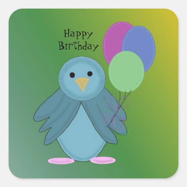 Vogel mit Birthday Balloons Quadratischer Aufkleber (Vorderseite)