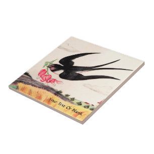 Vogel mit Blume Fliese