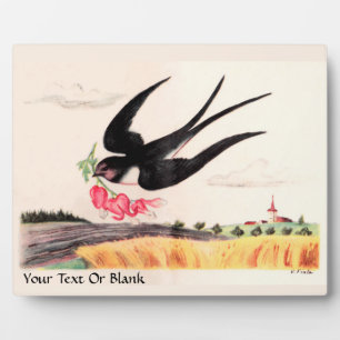 Vogel mit Blume Fotoplatte