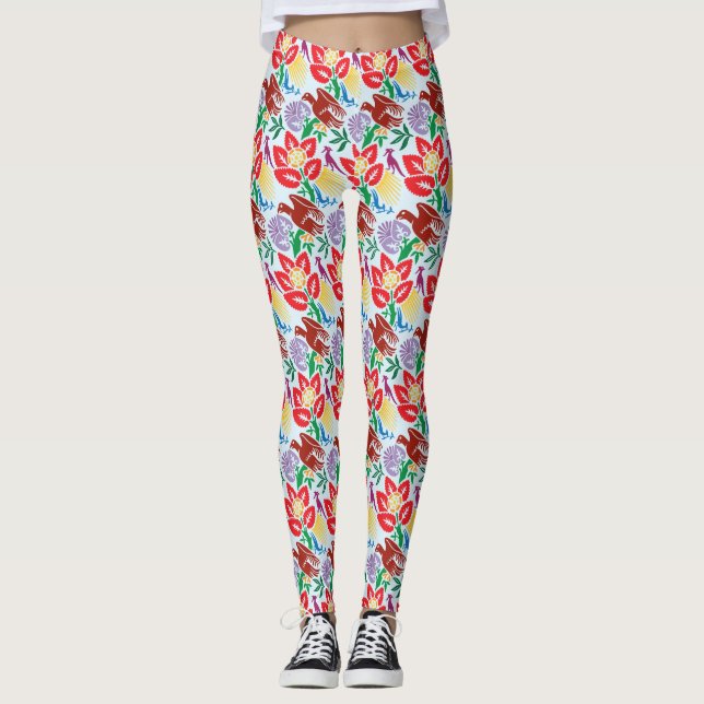 Vogel mit Blume Muster Leggings (Vorderseite)