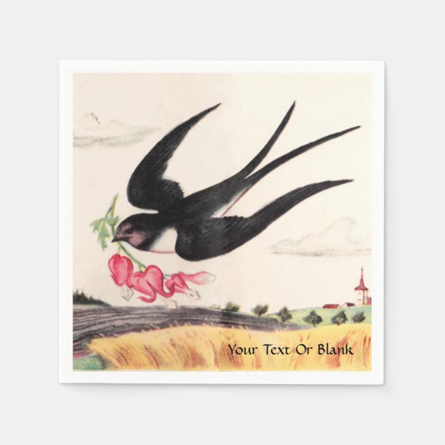 Vogel mit Blume Serviette (Vorderseite)