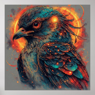 Vogel mit feurigen Farben und intensivem Kontrast Poster