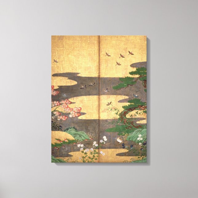 Vögel mit Herbst- und Winter-Blume Leinwanddruck (Vorderseite)