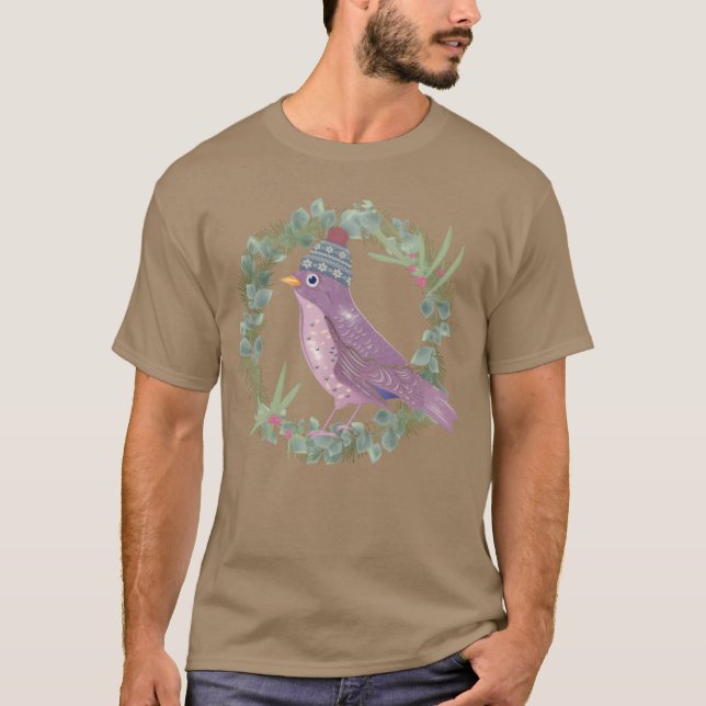 Vogel mit Mistletoe eucalyptus im Winter Stimmung  T-Shirt (Vorderseite)