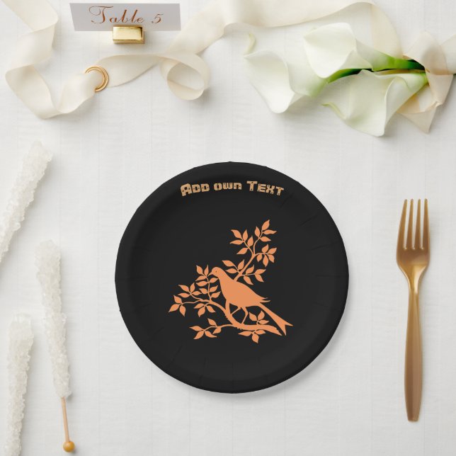 Vogel mit Nestbild Eigener Text hinzufügen Schöne  Pappteller (Hochzeit)