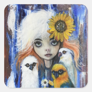 Vögel mit niedlichen quadratischen Aufklebern Quadratischer Aufkleber