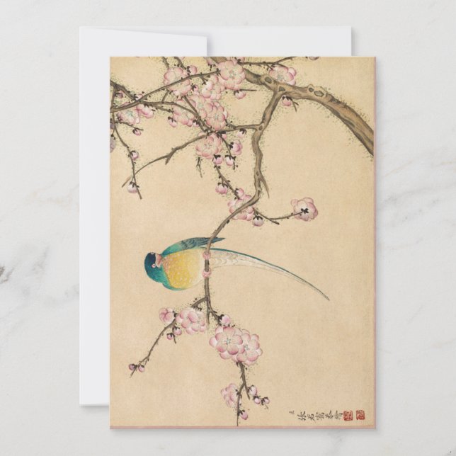 Vogel mit Pflaumenblüten von Zhang Ruoai Einladung (Vorderseite)