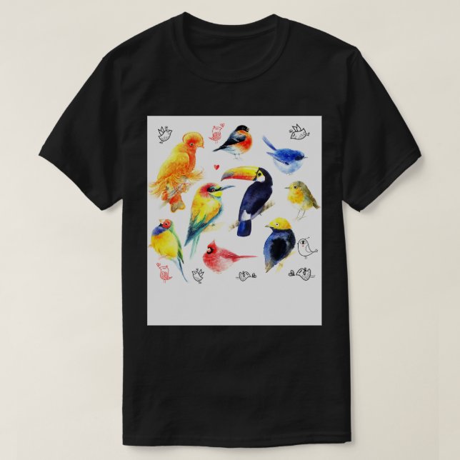 Vögel mit Wasserfarbe T-Shirt (Design vorne)