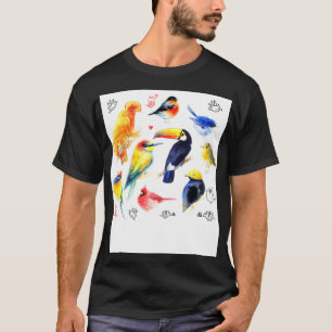 Vögel mit Wasserfarbe T-Shirt
